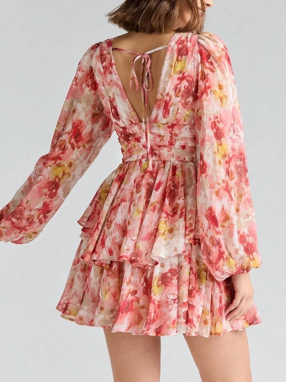 Red Boho Romantic Women's Elegant Floral Lantern Sleeve Dress